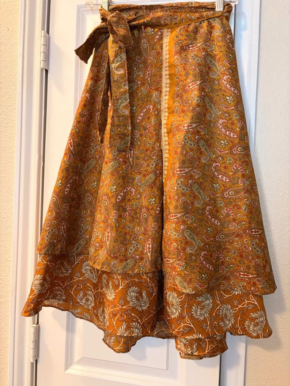 Reversible Paisley Wrap Midi Skirt in Mustard